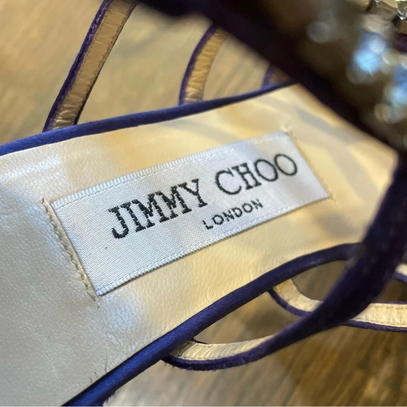 Jimmy Choo Strappy Crystal Embellished Sandals in Purple Satin - Picture 4 of 16